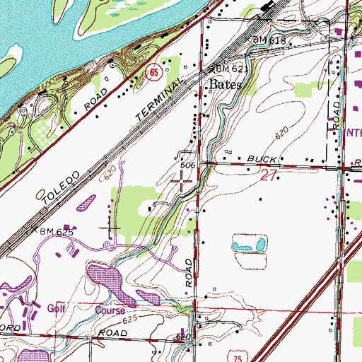 Topographic Map of Belmont Woods, OH