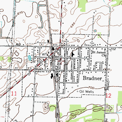 Topographic Map of Bradner Branch Wood County District Public Library, OH