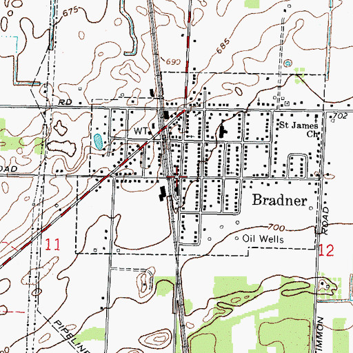 Topographic Map of Bradner Post Office, OH
