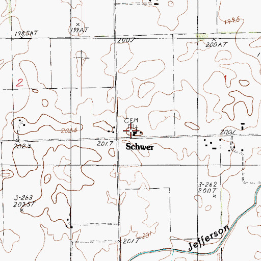 Topographic Map of Schwer Cemetery, IL