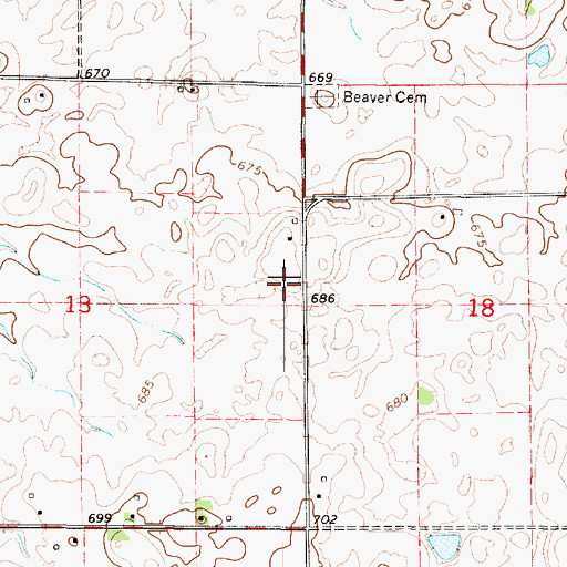 Topographic Map of J H Grant Memorial Cemetery, IL