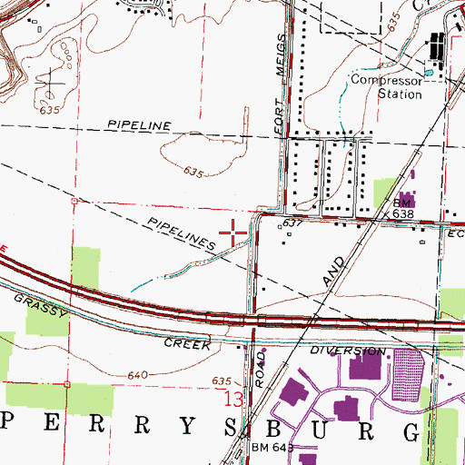 Topographic Map of Fort Meigs Elementary School, OH