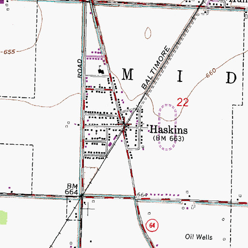 Topographic Map of Haskins Post Office, OH