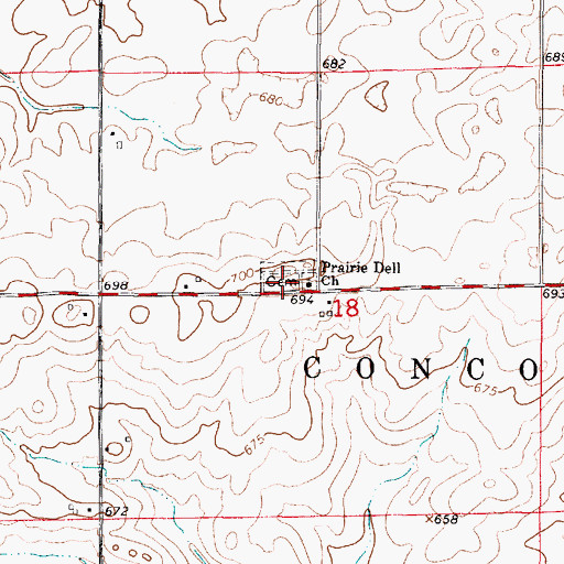 Topographic Map of Prarie Dell Cemetery, IL