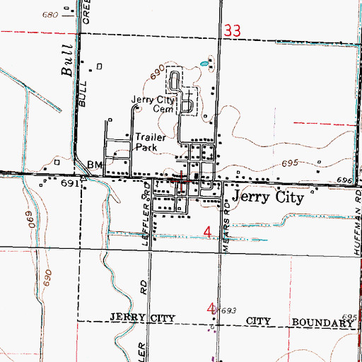 Topographic Map of Jerry City Post Office, OH