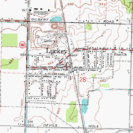 Topographic Map of Luckey Post Office, OH