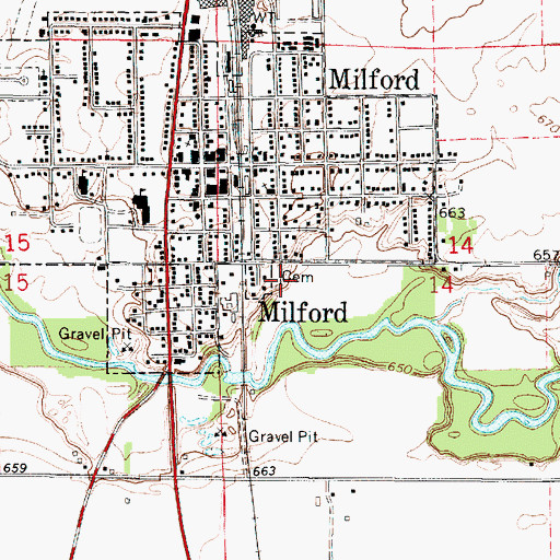 Topographic Map of Old Milford Cemetery, IL