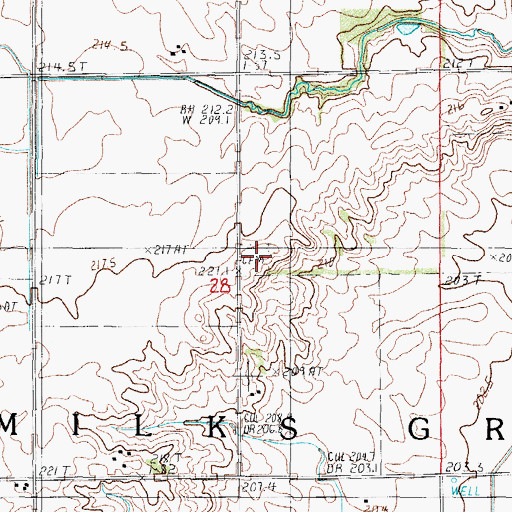 Topographic Map of Milk's Grove Cemetery, IL
