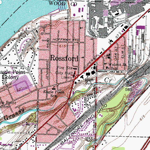 Topographic Map of Rossford Public Library, OH