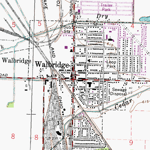 Topographic Map of Walbridge Branch Wood County District Public Library, OH