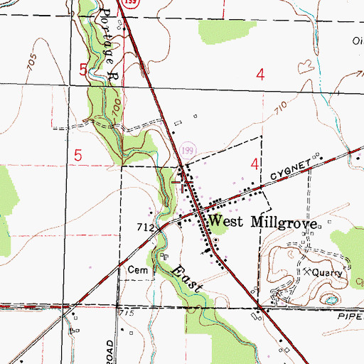 Topographic Map of West Millgrove Post Office, OH