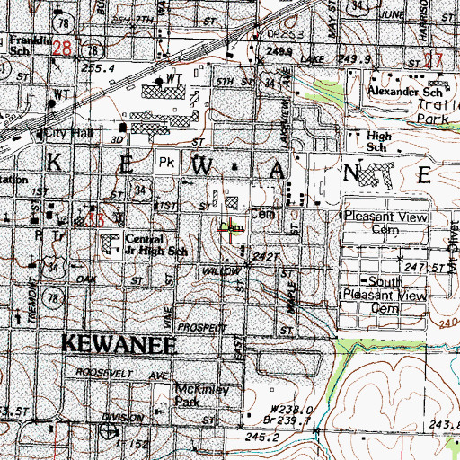 Topographic Map of Old Kewanee Public Cemetery, IL