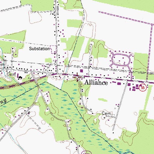 Topographic Map of West Alliance Station (historical), NC
