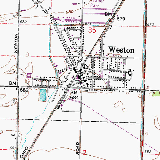 Topographic Map of Weston Public Library, OH