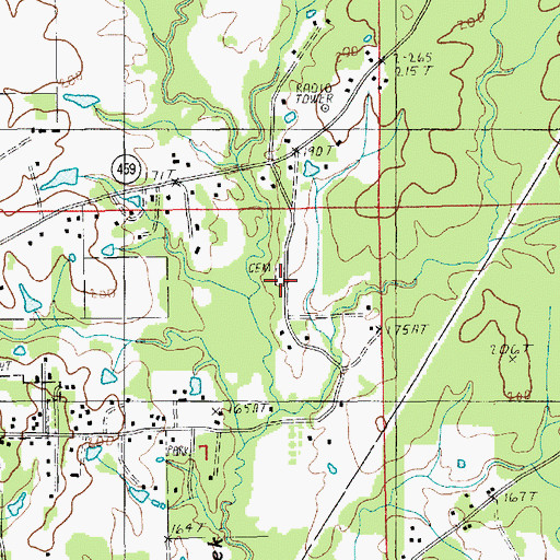 Topographic Map of Hair Cemetery, LA