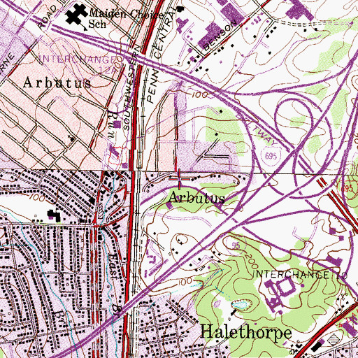 Topographic Map of Arbutus Branch Baltimore County Public Library, MD