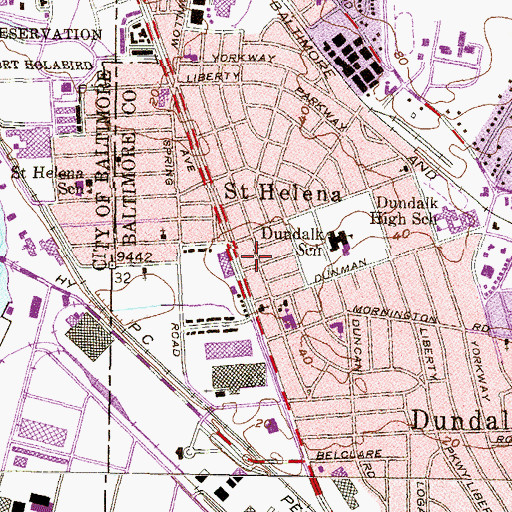 Topographic Map of Dundalk Branch Baltimore County Public Library, MD