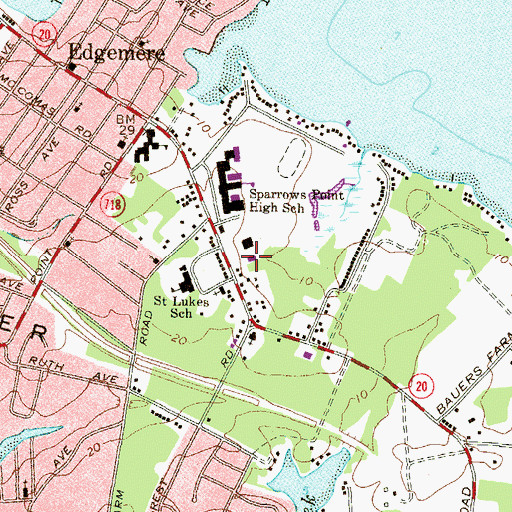 Topographic Map of Edgemere Minilibrary Baltimore County Public Library, MD