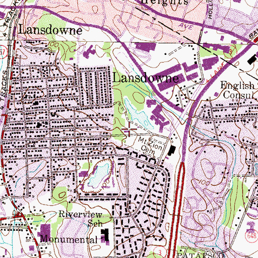 Topographic Map of Lansdowne Branch Baltimore County Public Library, MD
