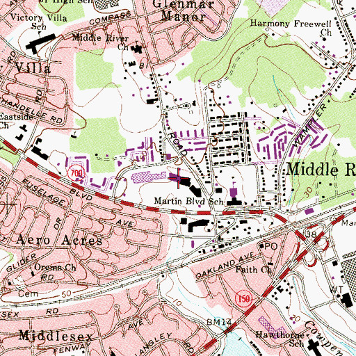 Topographic Map of Middle River Branch Baltimore County Public Library, MD