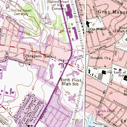 Topographic Map of North Point Area Branch Baltimore County Public Library, MD