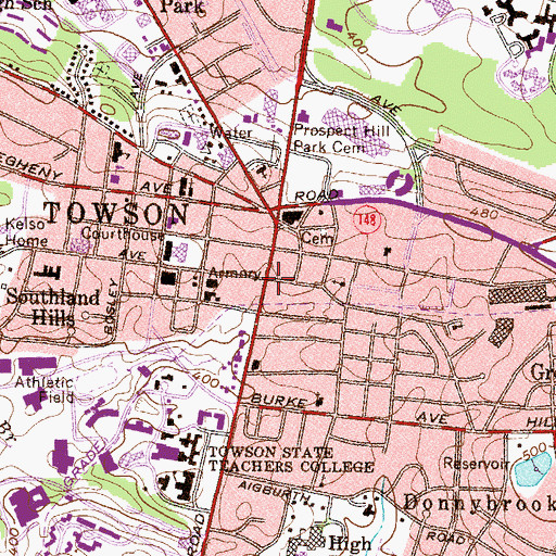 Topographic Map of Towson Area Library, MD