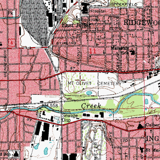 Topographic Map of Oakwood Cemetery, IL