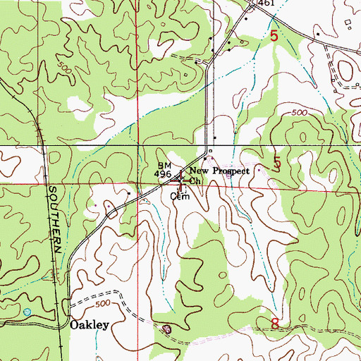 Topographic Map of Union Baptist Church (historical), AL