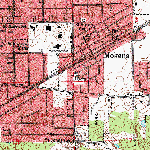 Topographic Map of Pioneer Cemetery, IL