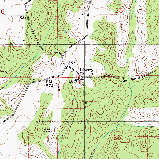 Topographic Map of Liberty Cemetery, AL
