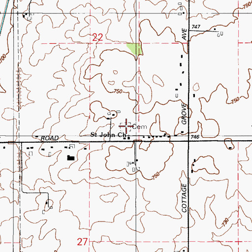 Topographic Map of Saint Johns United Church of Christ Cemetery, IL