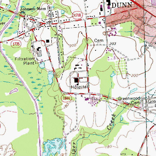 Topographic Map of Betsy Johnson Regional Hospital, NC