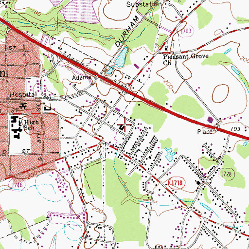 Topographic Map of East Erwin Baptist Church, NC