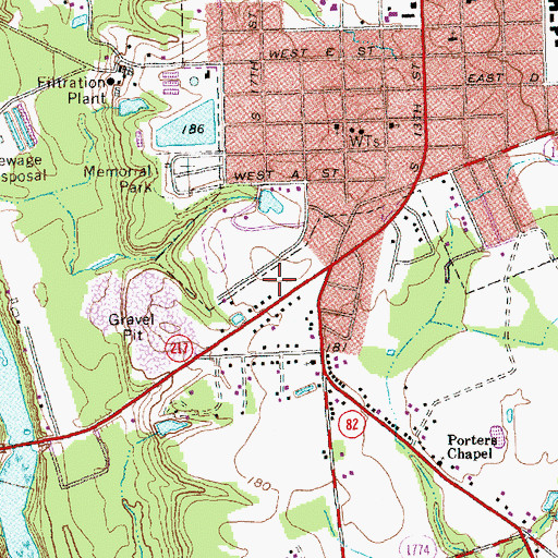 Topographic Map of Erwin Post Office, NC