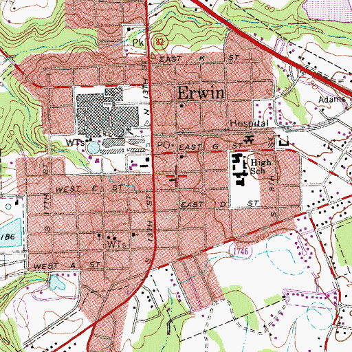 Topographic Map of First Baptist Church of Erwin, NC