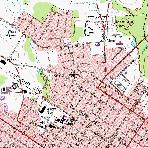 Topographic Map of First Presbyterian Church, NC