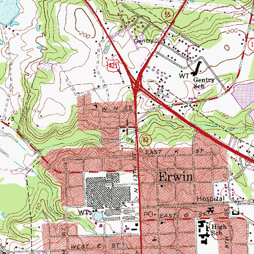 Topographic Map of West M Street Pentecostal Church, NC