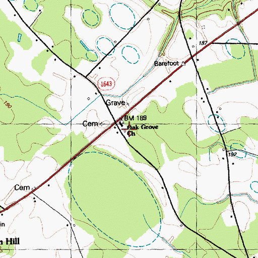 Topographic Map of Oak Grove School (historical), NC