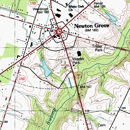 Topographic Map of Weeks Park, NC