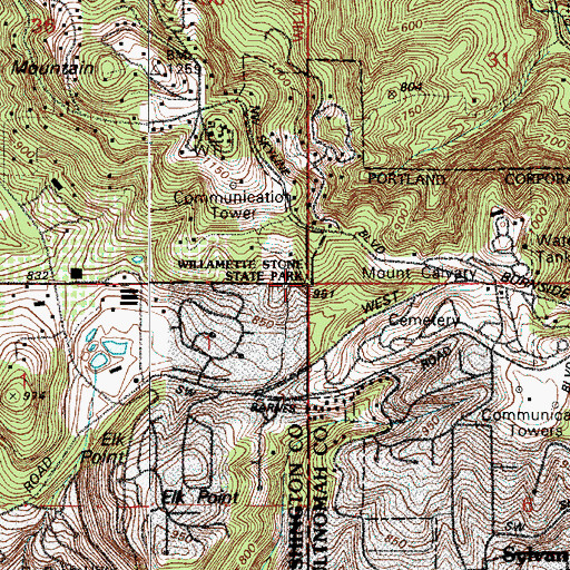 Topographic Map of Willamette Stone, OR