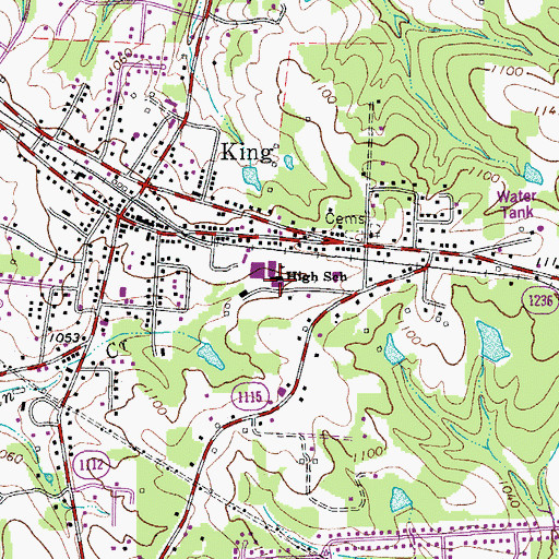 Topographic Map of King High School, NC