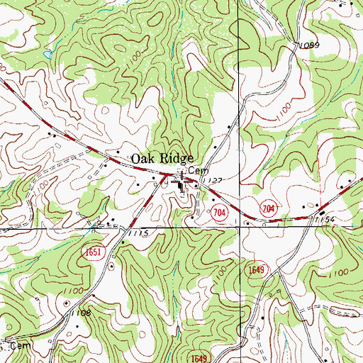 Topographic Map of Oak Ridge Baptist Church, NC