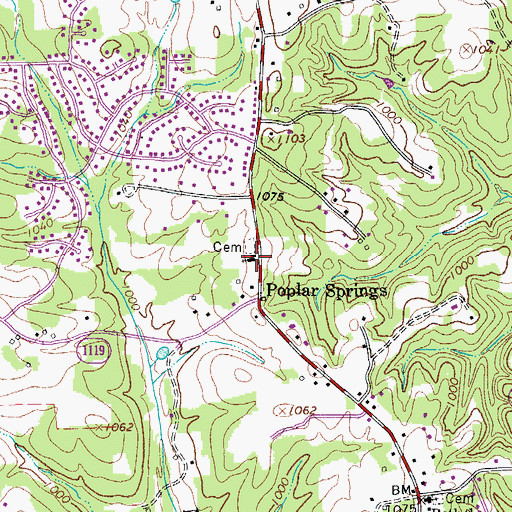 Topographic Map of Poplar Springs Church of Christ, NC