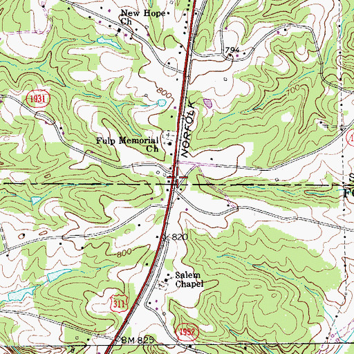 Topographic Map of Fulp, NC