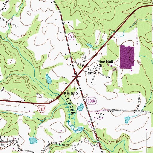 Topographic Map of Pine Hall Cross Roads, NC