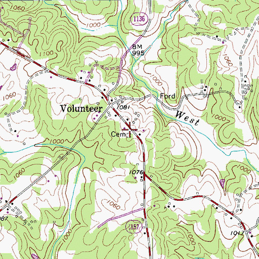 Topographic Map of Volunteer Primitive Baptist Church, NC