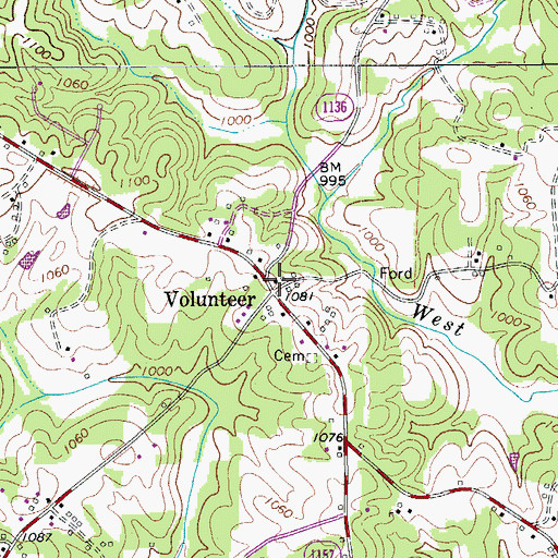 Topographic Map of Volunteer School (historical), NC