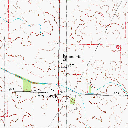 Topographic Map of Benjaminville Cemetery, IL