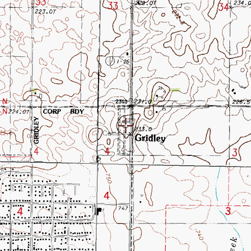 Topographic Map of Gridley Cemetery, IL