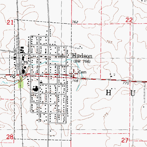 Topographic Map of Hudson Cemetery, IL
